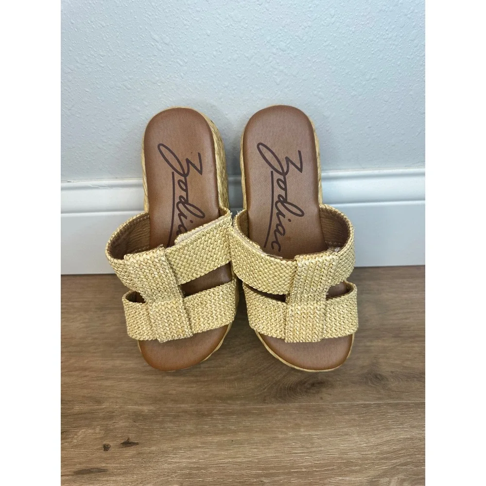 Zodiac Izzy Platform Slide Sandals Womens 5.5 Natural Woven Espadrille Boho Chic